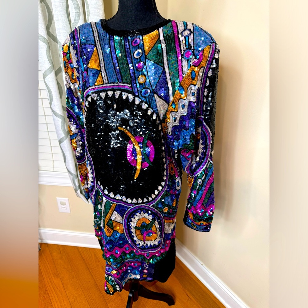 Judith Ann Creations Vintage 1980s Sequin Geometric Dress